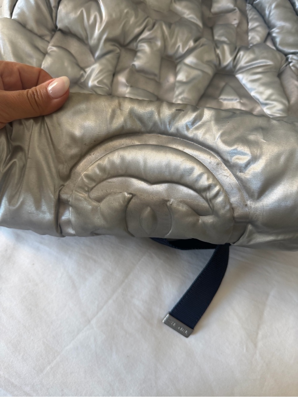 CHANEL Black and Silver Quilted Puffer Backpack - Picture 6 of 7